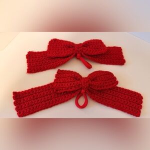 Hand Crochet Red Knit Bow ponytail holder